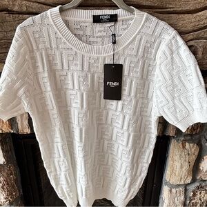 BNWT Fendi thin ribbed logo short sleeve sweater